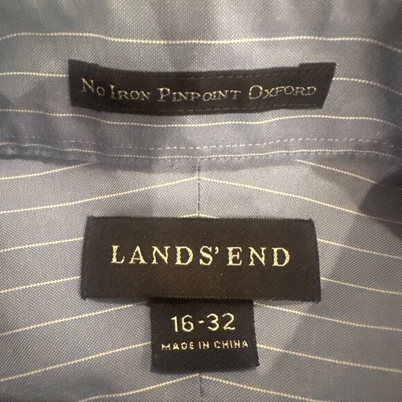 LANDS END MENS 16-32 NO IRON PINPOINT OXFORD LONG SLEEVE SHIRT BUTTON UP - Picture 6 of 8